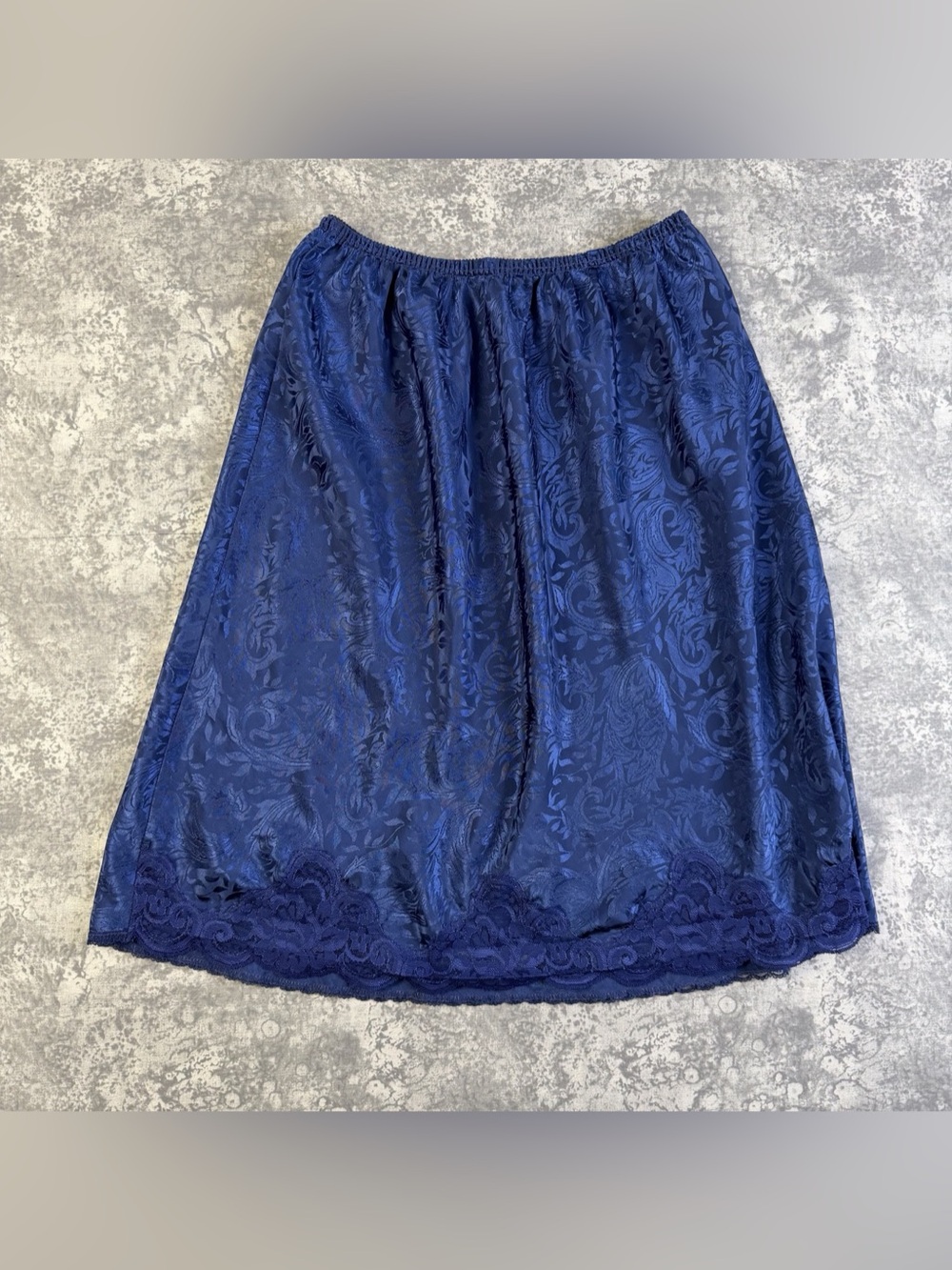 Lucie Ann II Vintage Floral Lace Slip Skirt Blue Navy Large Coquette Cottagecore